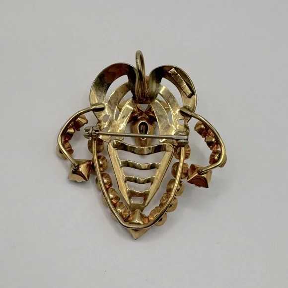 VINTAGE Gold & Crystal Art Nouveau Brooch/Pendant - Picture 7 of 11